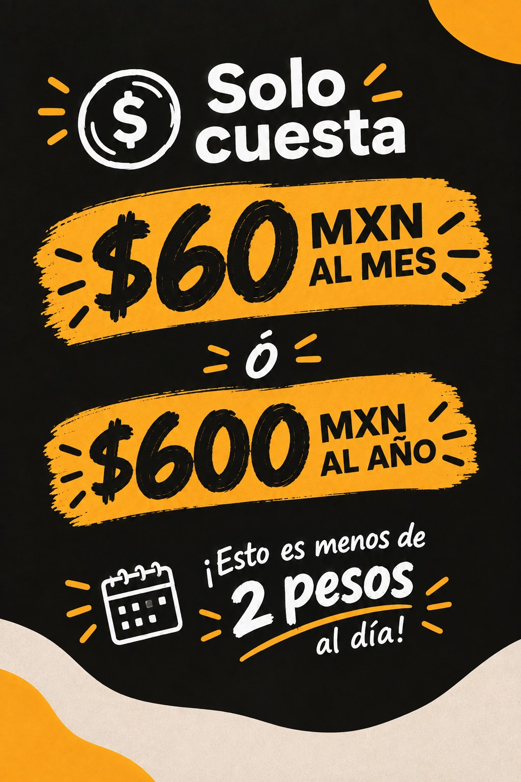 60 pesos al mes o 600 al año (menos de 2 pesos al día)